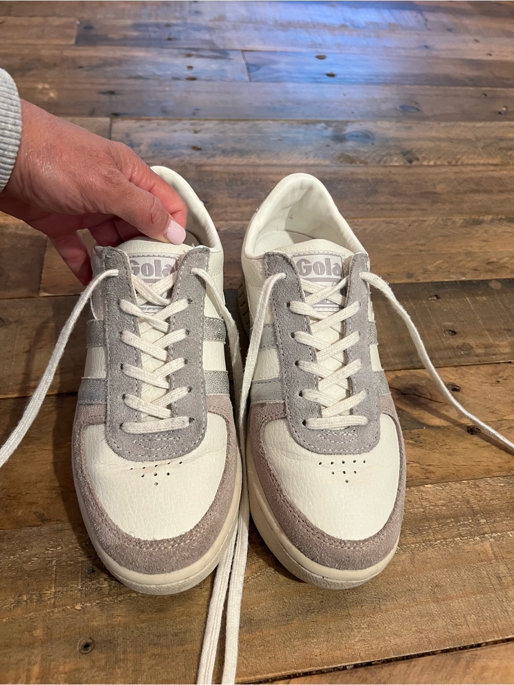 Gola Women’s Sneakers in White and Beige, and Metallic Silver